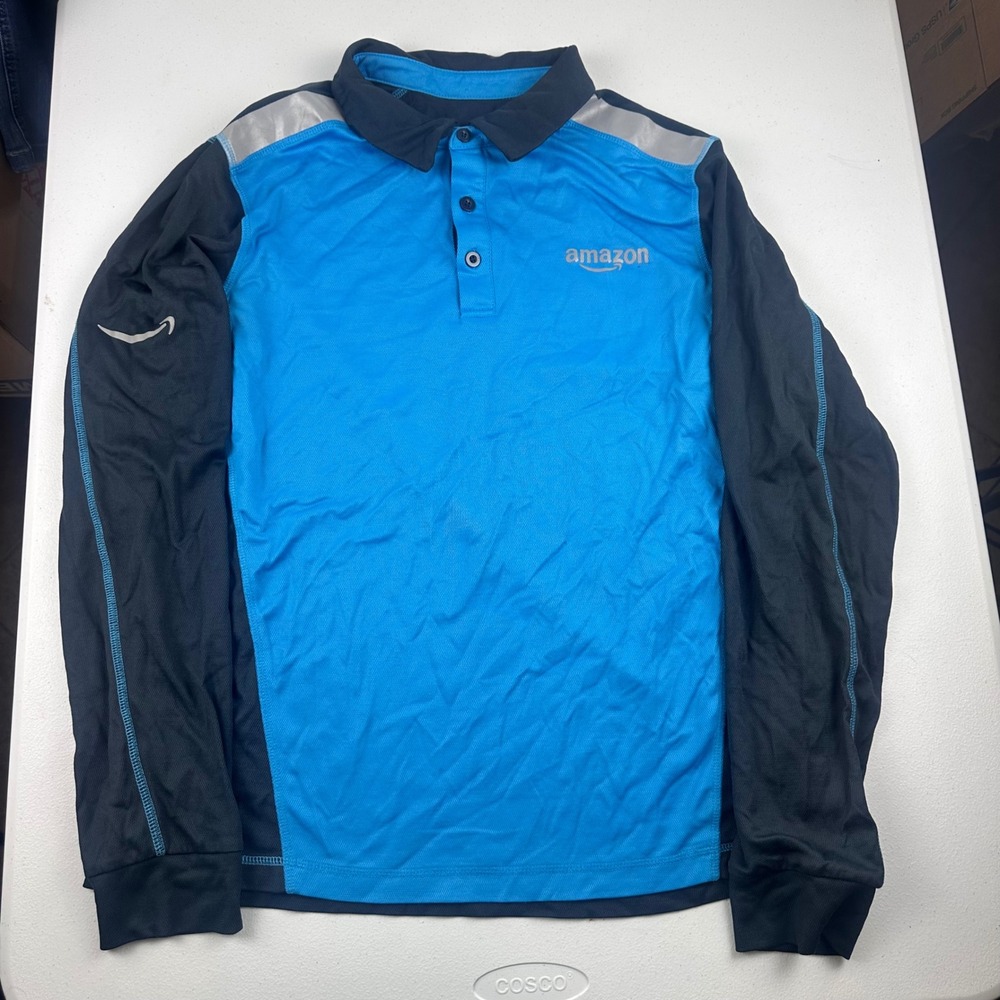 Amazon Active Polo Mens Large Blue Long Sleeve Work Uniform Reflective Luly Yang